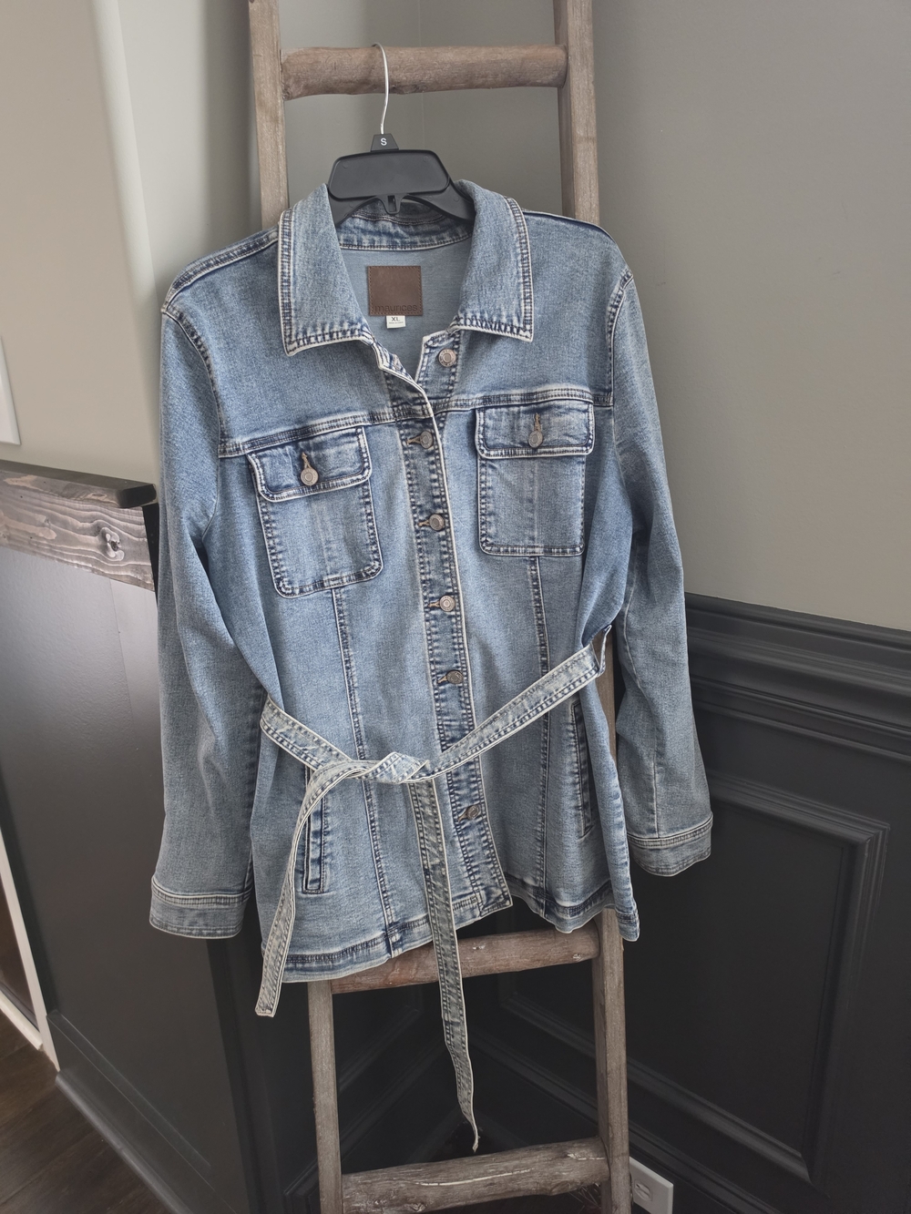 Maurices Light Wash Denim Jacket with Waist Tie